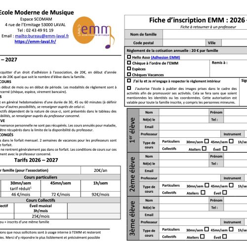Inscriptions 2026-2027