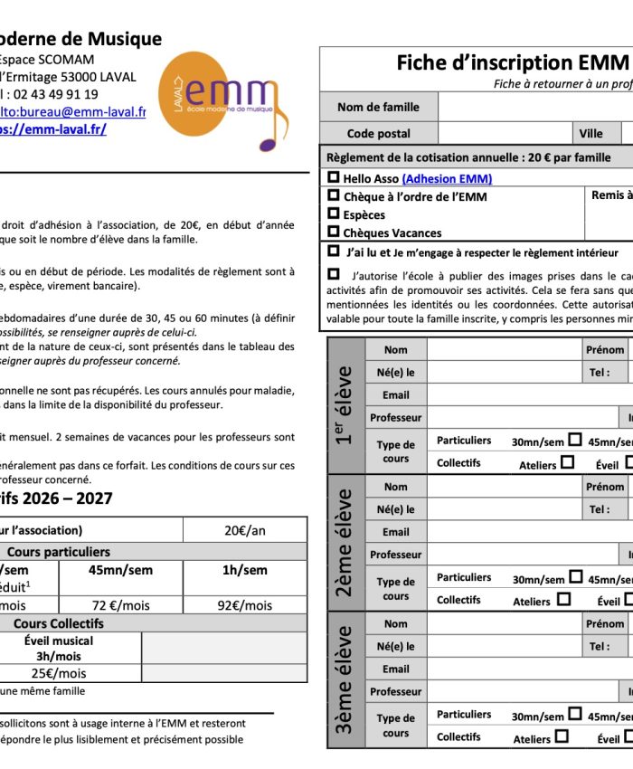 Inscriptions 2026-2027